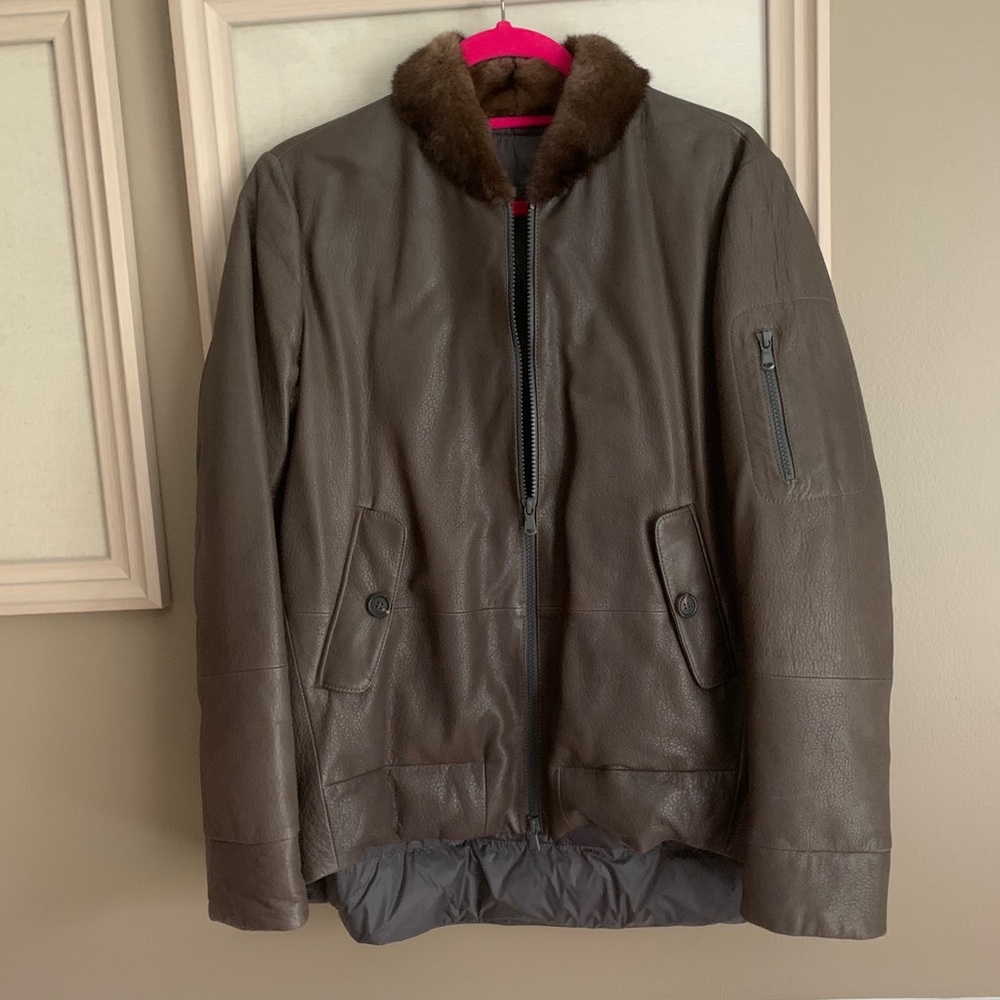 Brunello cucinelli leather fur collar jacket